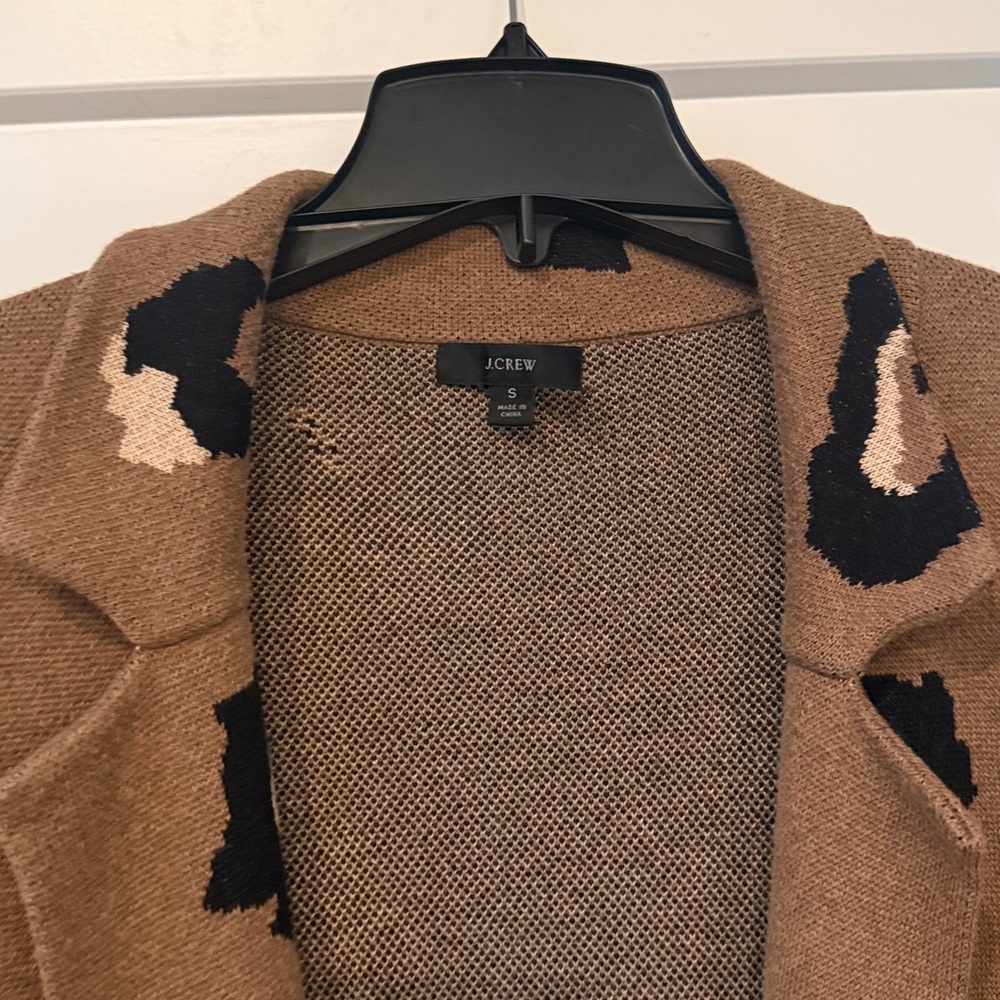 J Crew S Ella Leopard Open Front Long Sweater Blazer Cardigan - Picture 5 of 10